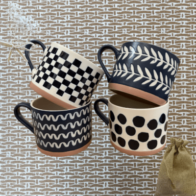 4 Blue and White Mugs