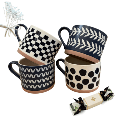 4 Blue and White Mugs