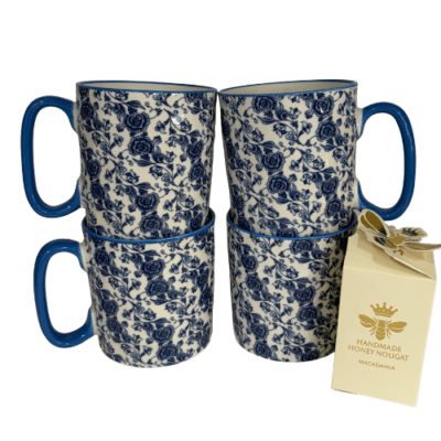4 Blue and White Mugs