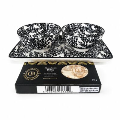 2 Small Black & White Dishes on Plate